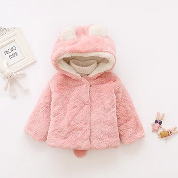 Lili | Cute Bunny Ears Plush Baby Jacket Christmas Sweet Princess Girls Jacket Autumn Winter Warm Hooded Outerwear Toddler Girl Clothing