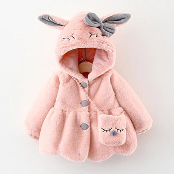 Lili | Cute Bunny Ears Plush Baby Jacket Christmas Sweet Princess Girls Jacket Autumn Winter Warm Hooded Outerwear Toddler Girl Clothing