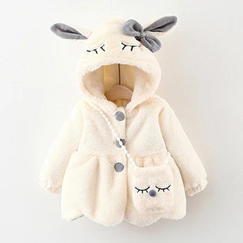 Lili | Cute Bunny Ears Plush Baby Jacket Christmas Sweet Princess Girls Jacket Autumn Winter Warm Hooded Outerwear Toddler Girl Clothing
