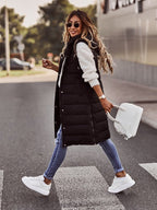 Kim | Knee-Length Quilted Vest Women Beige For Fall Winter