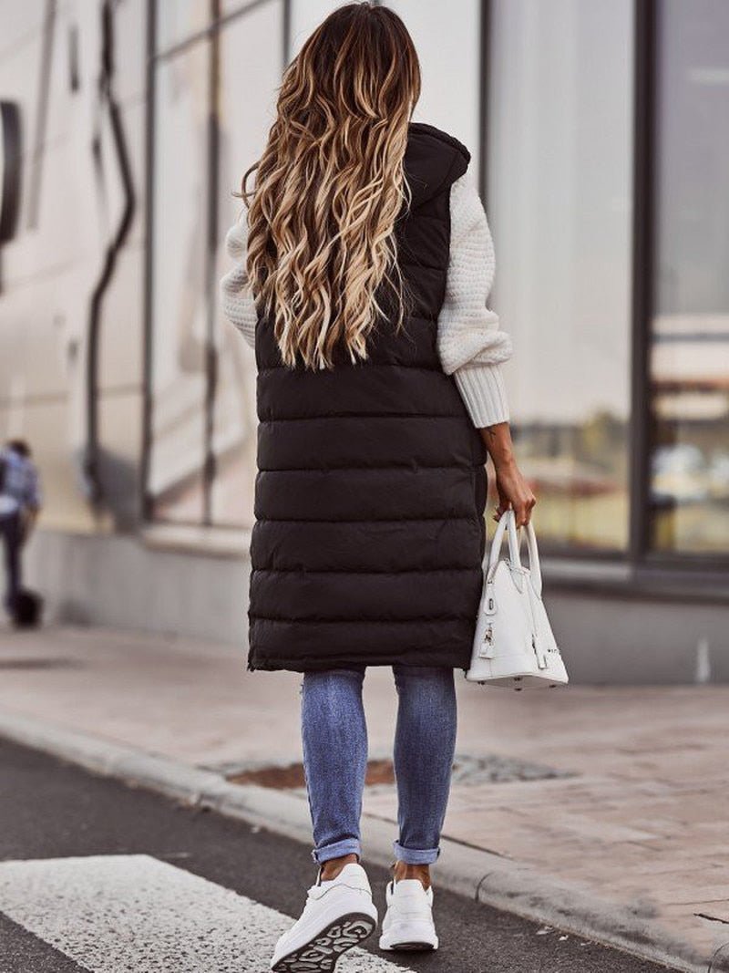Kim | Knee-Length Quilted Vest Women Beige For Fall Winter