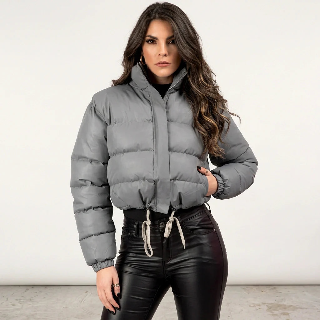 Short Quilted Women's Puffer Jacket with Hood