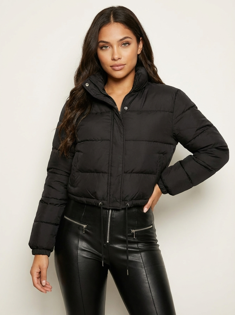 Short Quilted Women's Puffer Jacket with Hood
