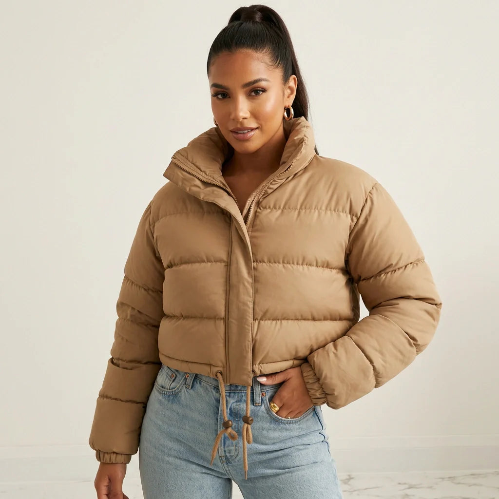 Short Quilted Women's Puffer Jacket with Hood