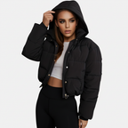 Short Quilted Women's Puffer Jacket with Hood