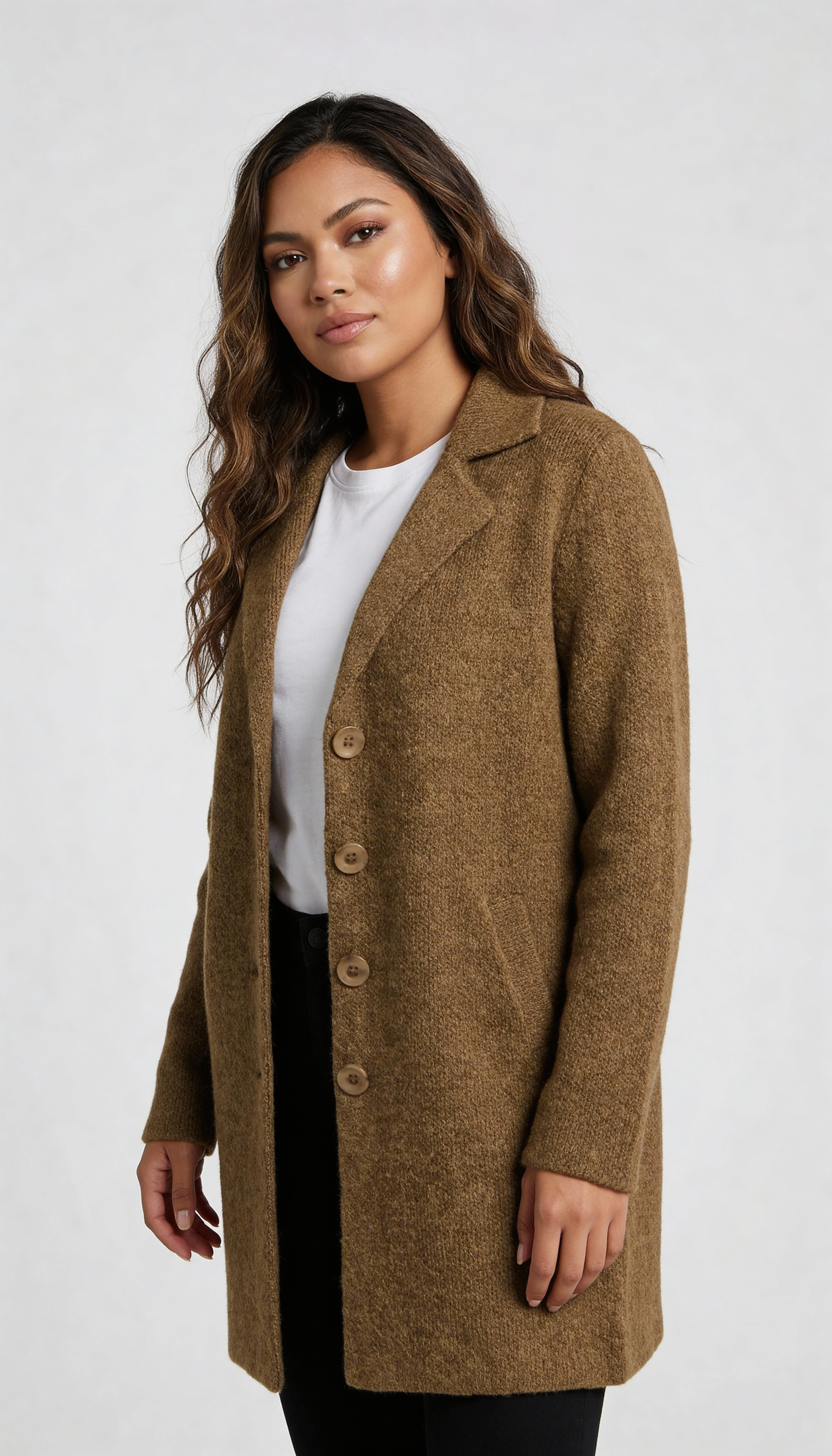 Long Casual Women's Coat with Shawl Collar - Senna