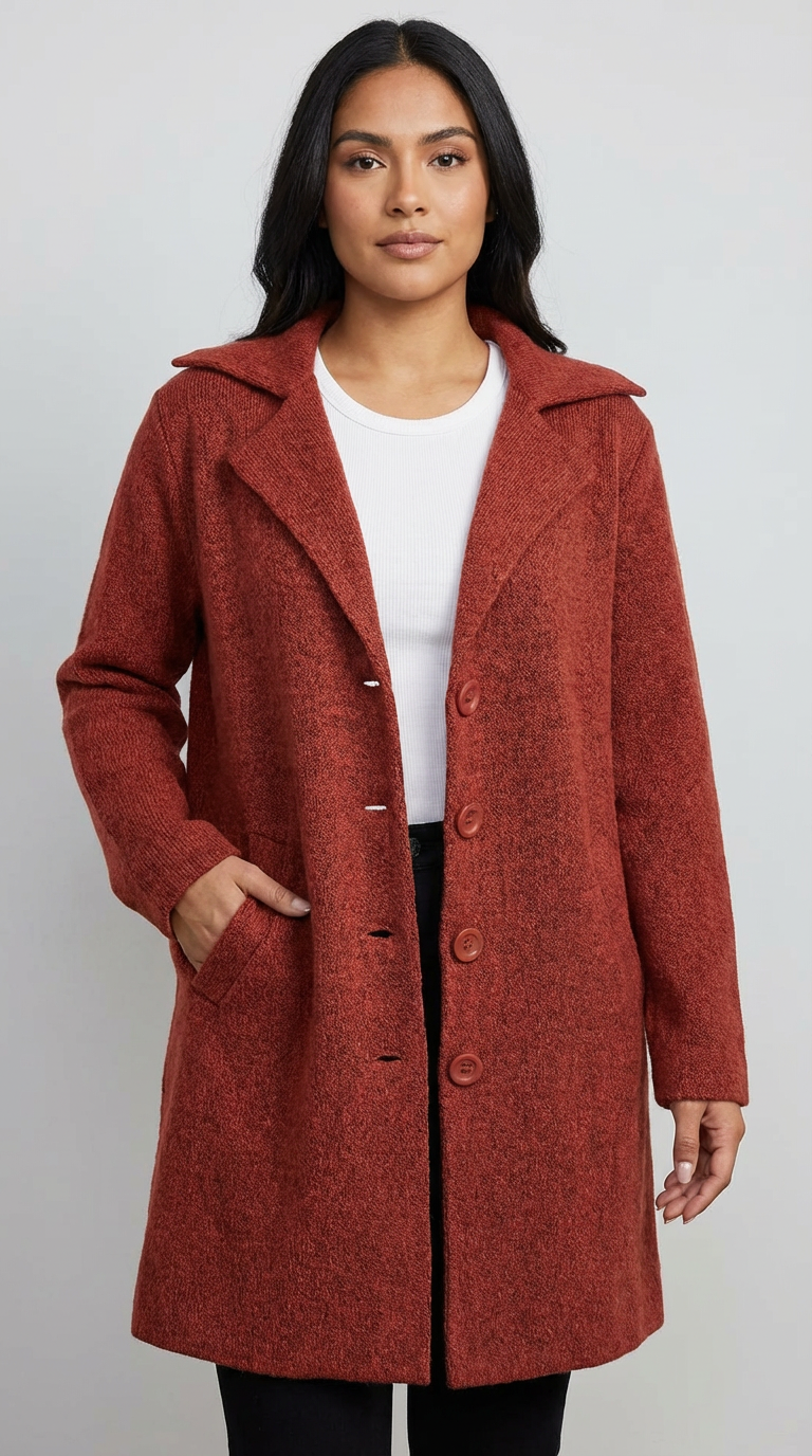 Long Casual Women's Coat with Shawl Collar - Senna