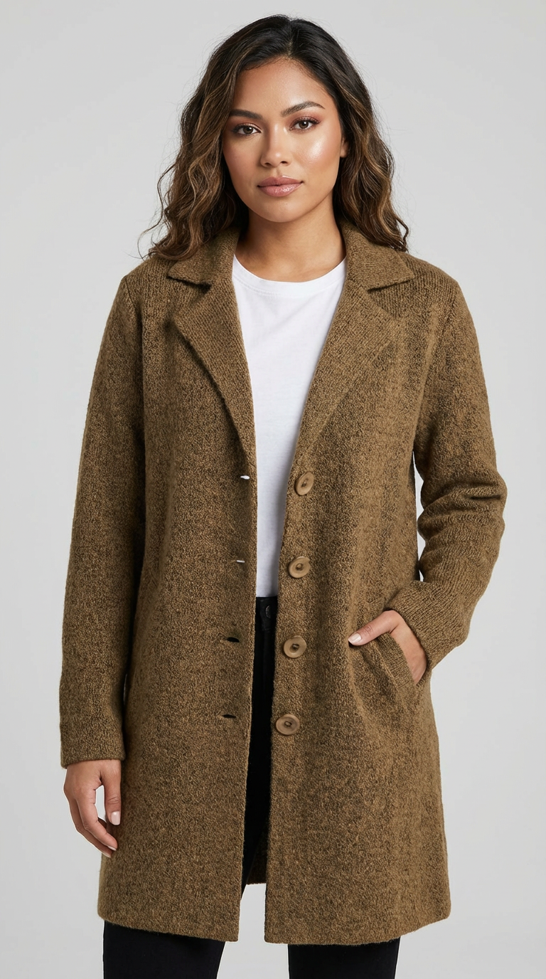Long Casual Women's Coat with Shawl Collar - Senna