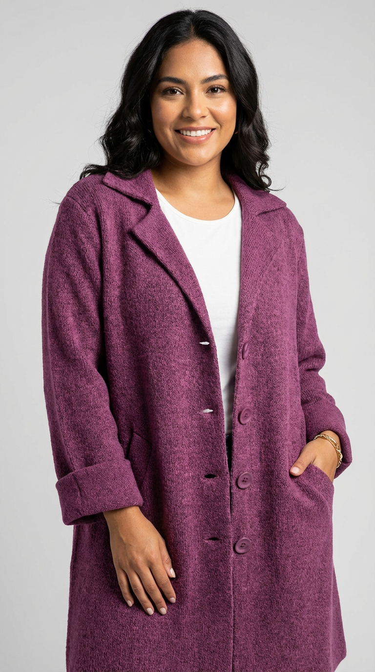 Long Casual Women's Coat with Shawl Collar - Senna