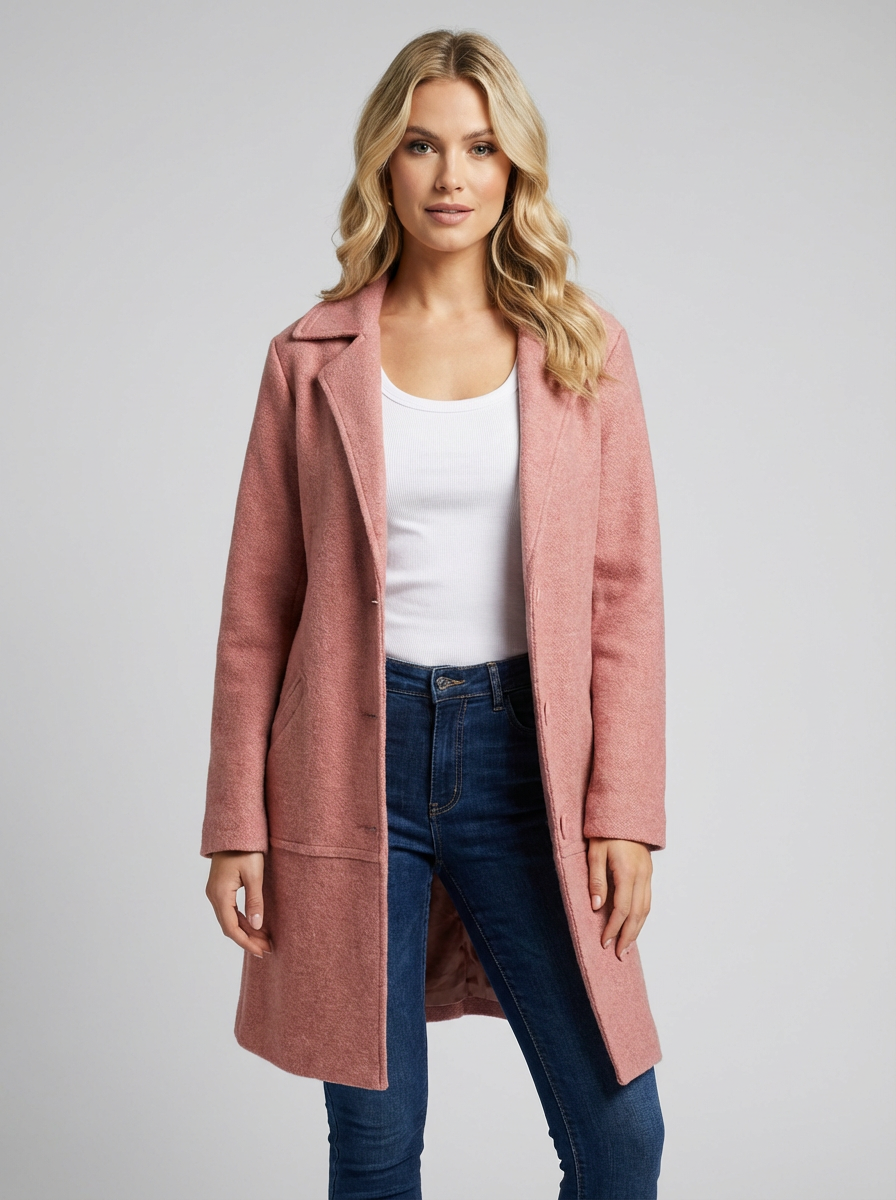 Long Casual Women's Coat with Shawl Collar - Senna