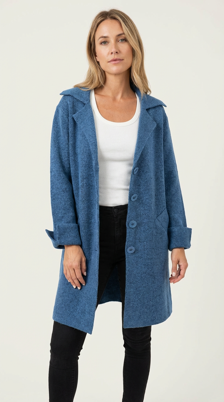 Long Casual Women's Coat with Shawl Collar - Senna