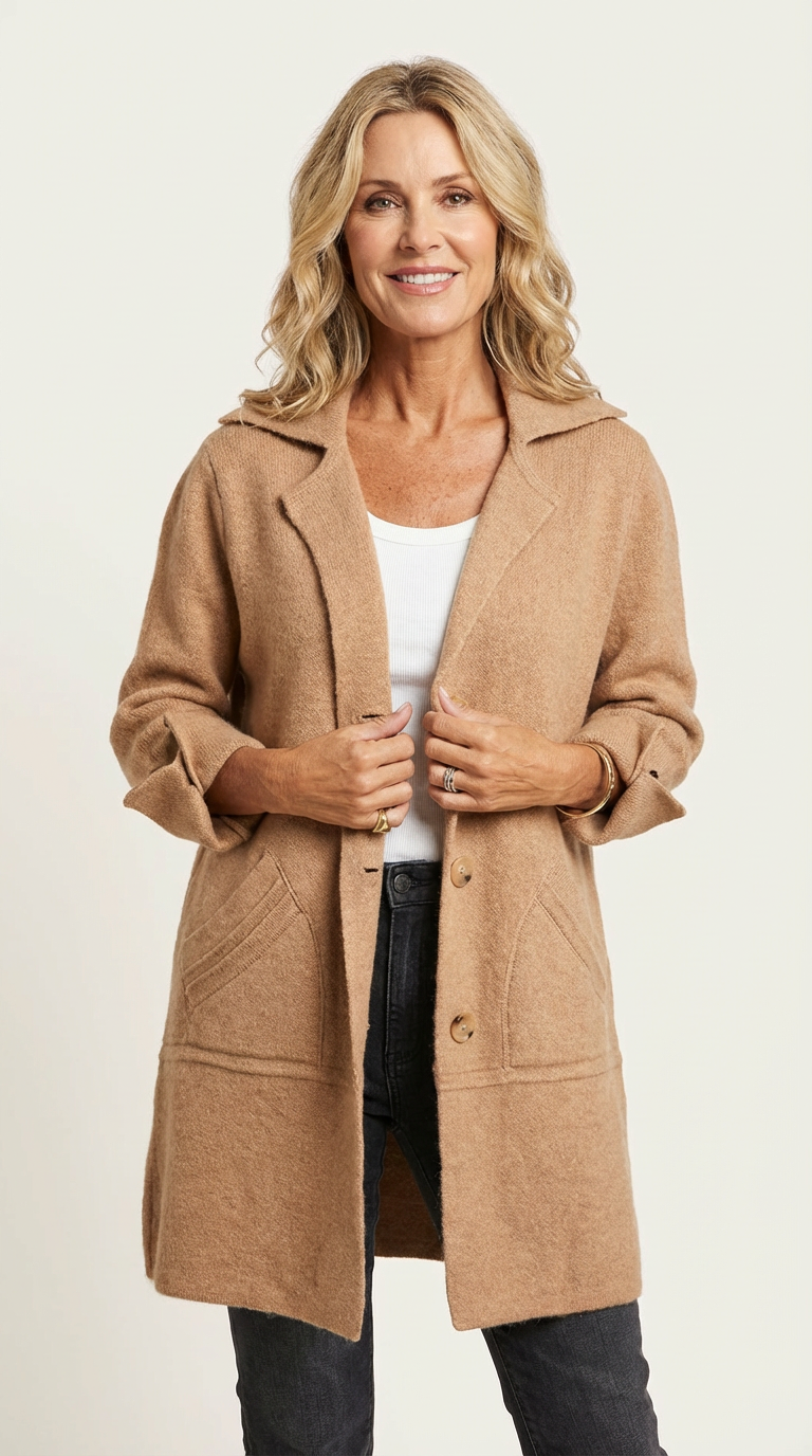 Long Casual Women's Coat with Shawl Collar - Senna