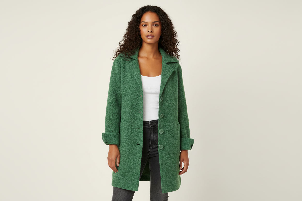 Long Casual Women's Coat with Shawl Collar - Senna