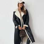Long Women's Coat with Teddy Lining and Classic Teddy Collar - Esra