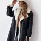 Long Women's Coat with Teddy Lining and Classic Teddy Collar - Esra