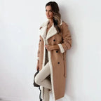 Long Women's Coat with Teddy Lining and Classic Teddy Collar - Esra