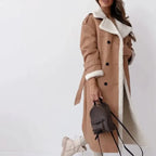 Long Women's Coat with Teddy Lining and Classic Teddy Collar - Esra