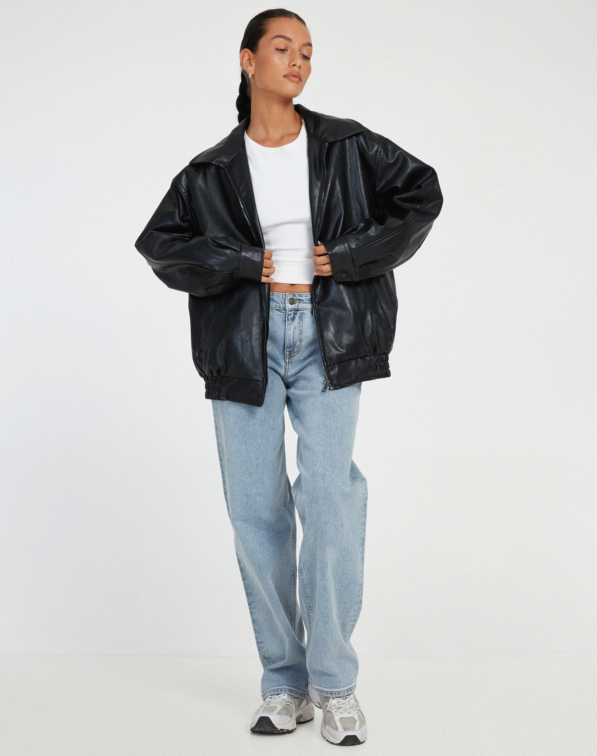 Oversized Leather Look Jacket for Women | Casual Fit & Freedom of Movement