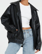Oversized Leather Look Jacket for Women | Casual Fit & Freedom of Movement