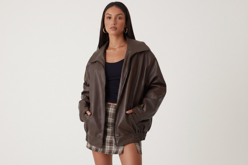 Oversized Leather Look Jacket for Women | Casual Fit & Freedom of Movement
