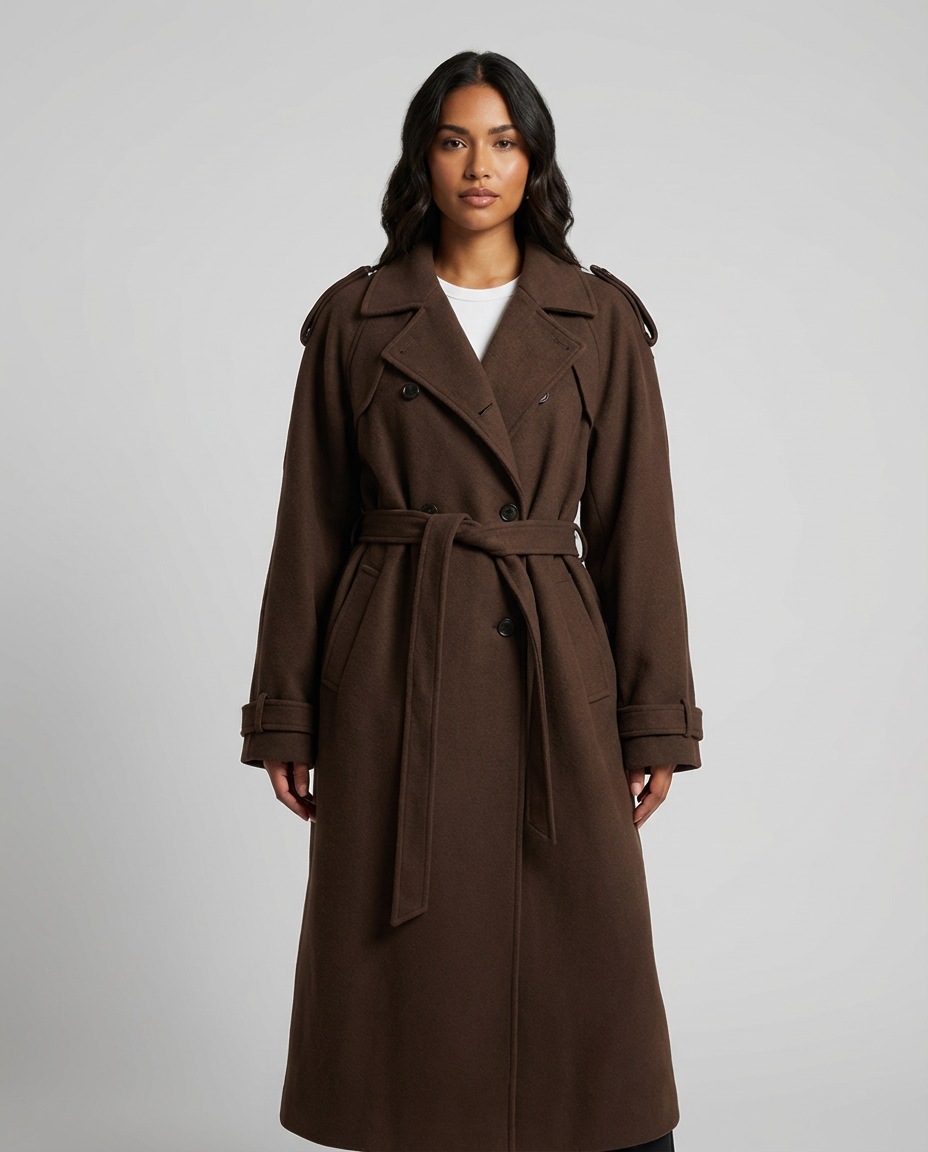 Wool Trench Coat with Belt for Women - Elena
