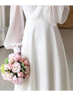 Elcevi | Elegant Midi Wedding Dress with Voluminous Puff Sleeves For Women