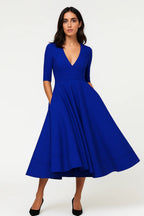 The Louisa Mae Elegant Midi Dress with V-Neck