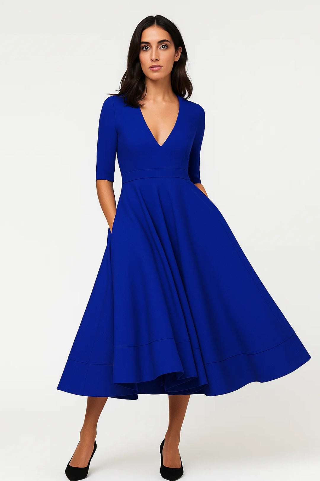 The Louisa Mae Elegant Midi Dress with V-Neck