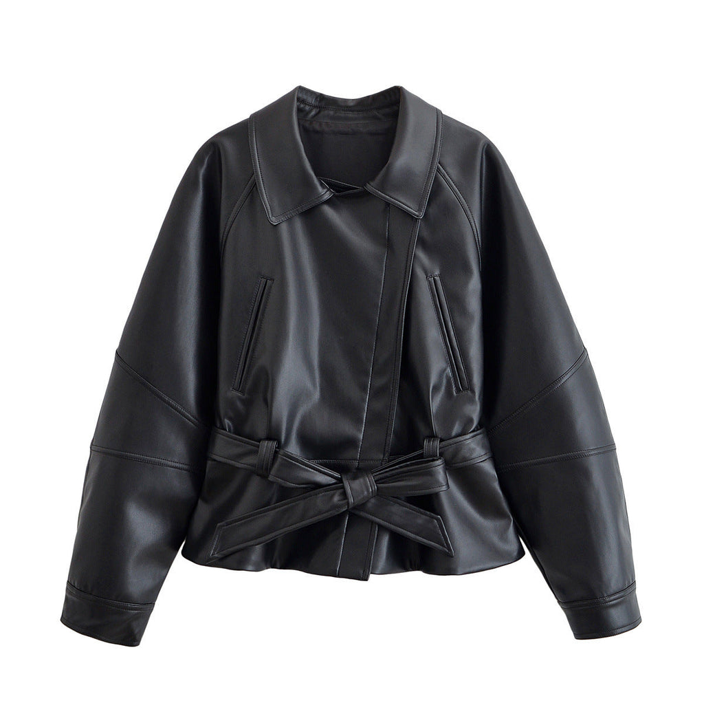 Lia | Belted Faux Leather Jacket
