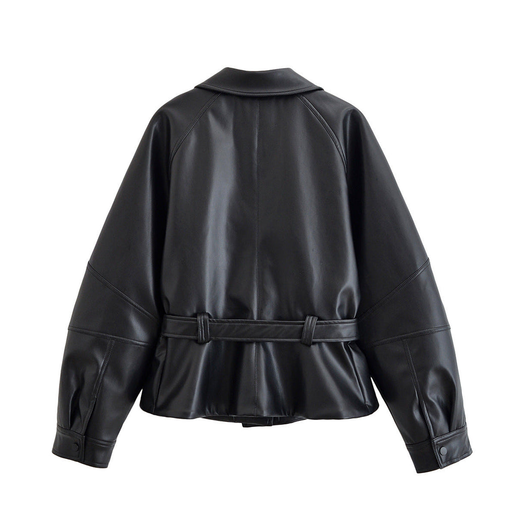 Lia | Belted Faux Leather Jacket