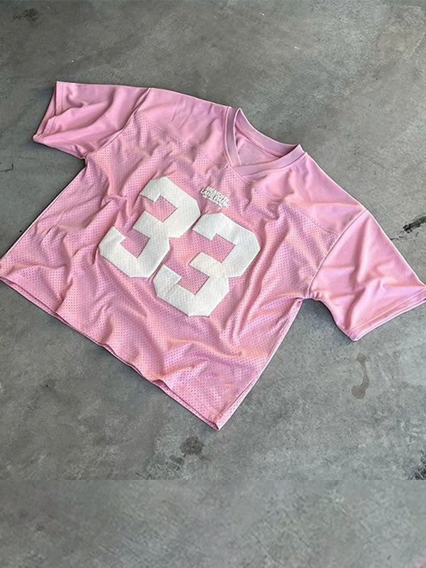 Oversized Y2K Jersey T-Shirt with Number Print - Elena
