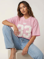 Oversized Y2K Jersey T-Shirt with Number Print - Elena