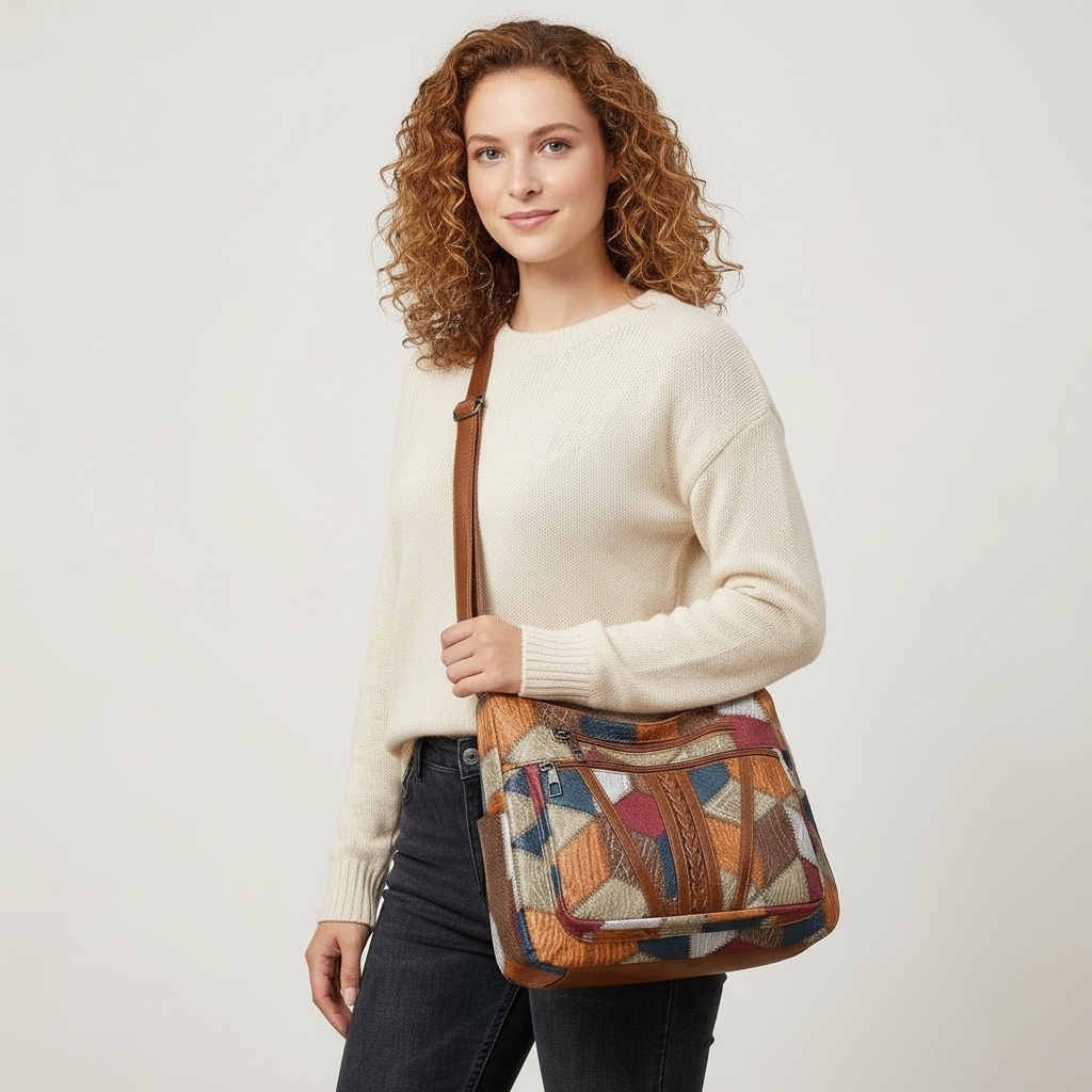 Patchwork Women's Shoulder Bag with Multiple Pockets
