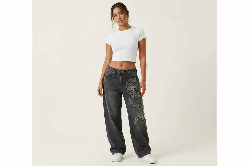 Retro Street Wide Leg Boyfriend Jeans - Eva