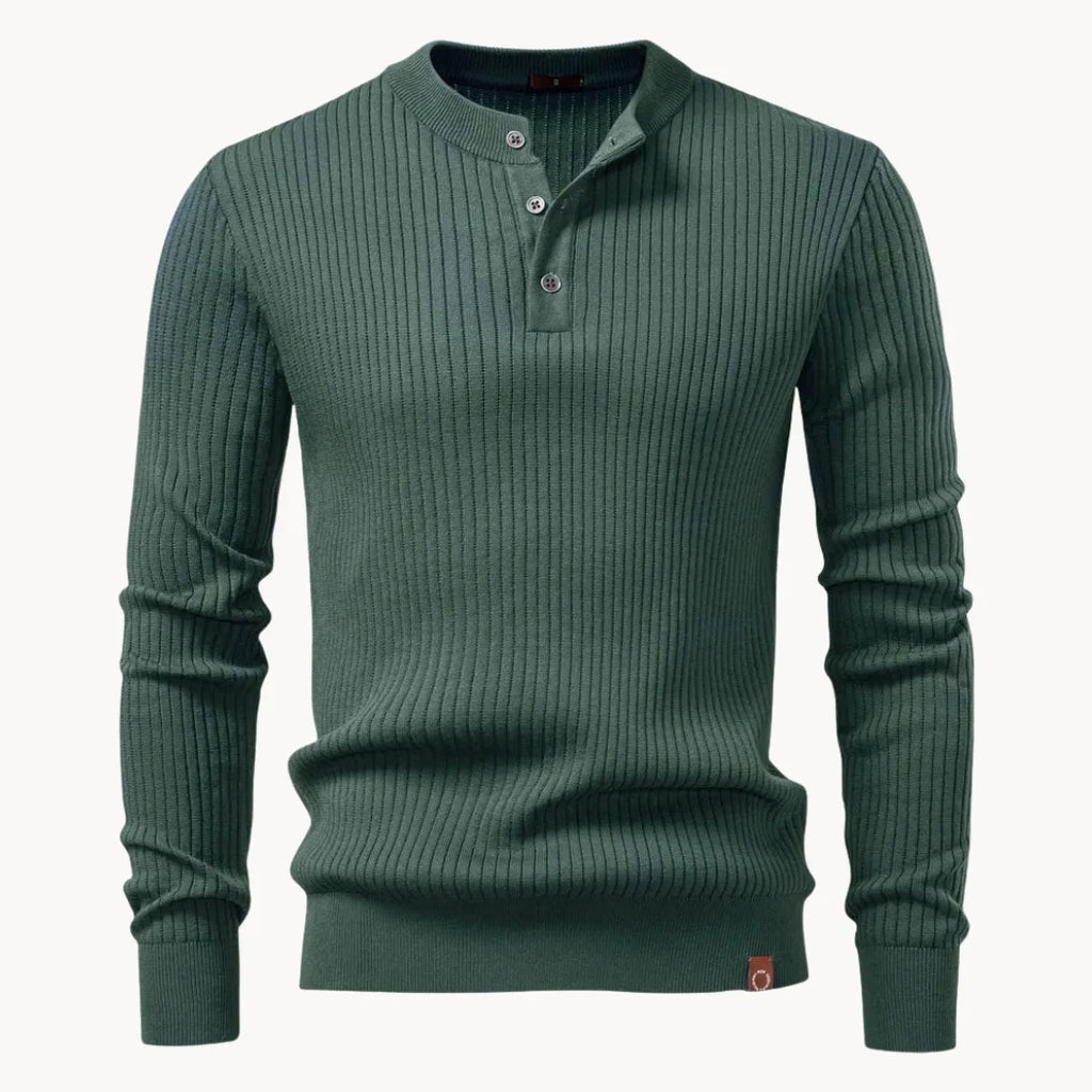 Liam Men's - Tailored Sweater with Round Neck and Button Closure
