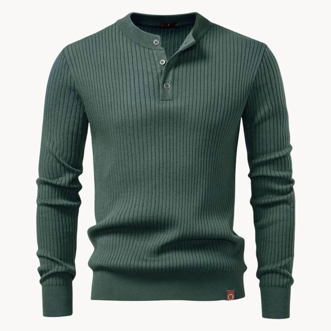 Liam Men's - Tailored Sweater with Round Neck and Button Closure