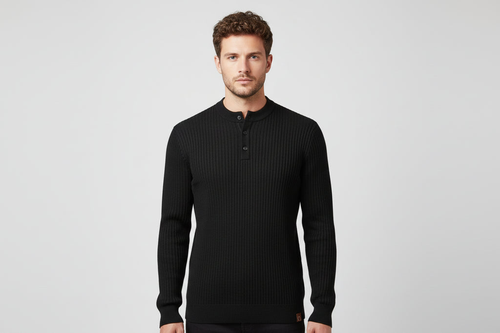 Liam Men's - Tailored Sweater with Round Neck and Button Closure