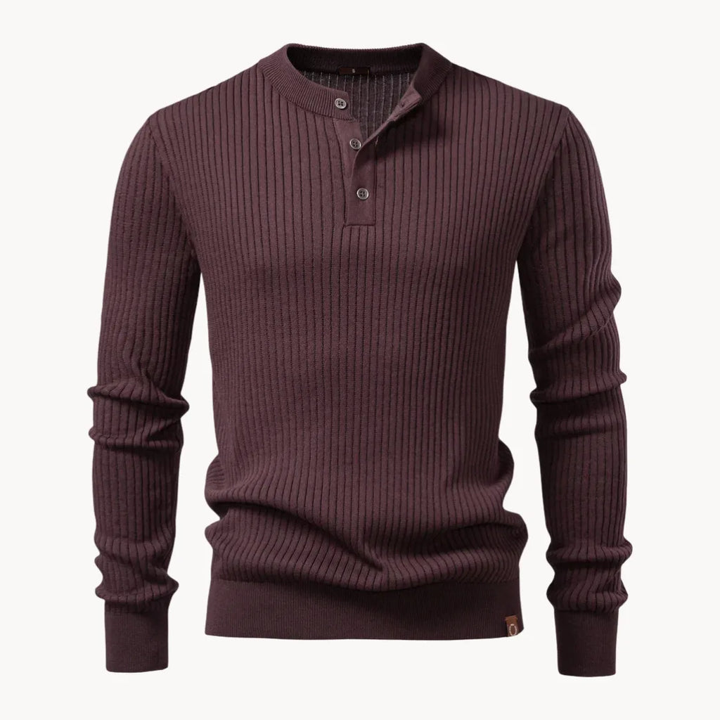 Liam Men's - Tailored Sweater with Round Neck and Button Closure