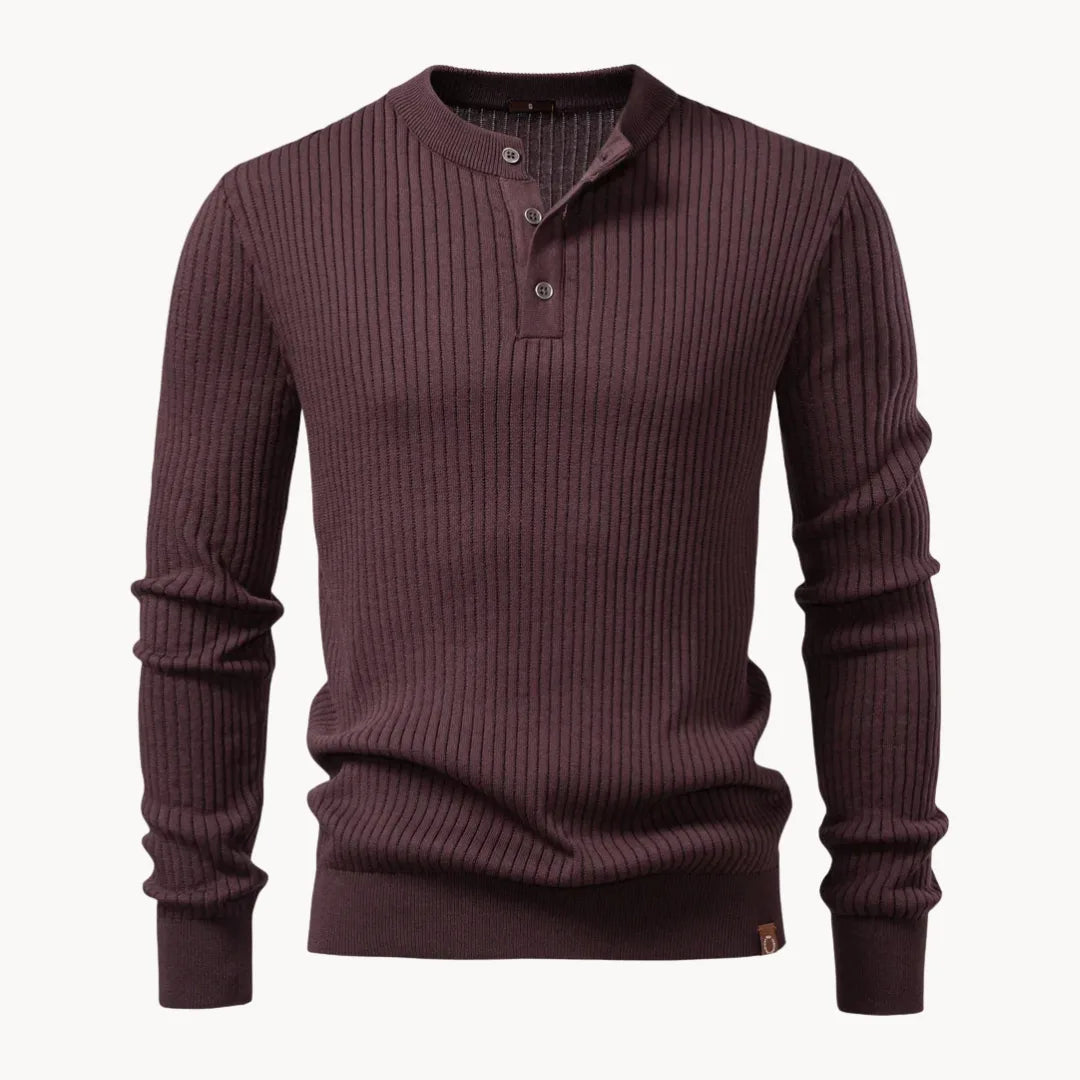 Liam Men's - Tailored Sweater with Round Neck and Button Closure