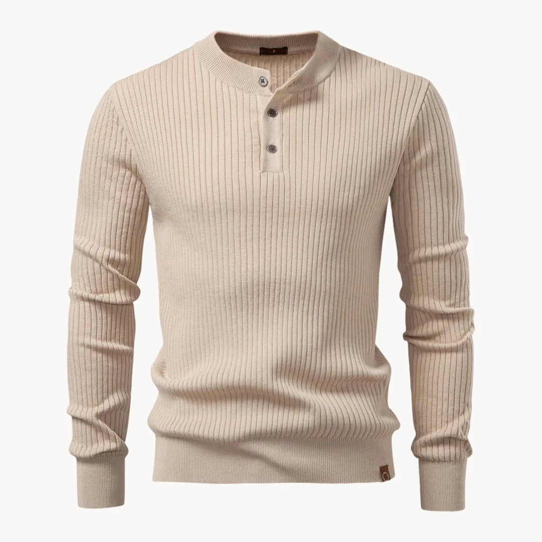 Liam Men's - Tailored Sweater with Round Neck and Button Closure