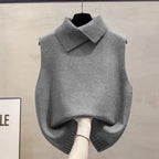 Lia | Autumn Winter Korean Solid Color Lapel Sleeveless Versatile Casual Knit Vest for Women