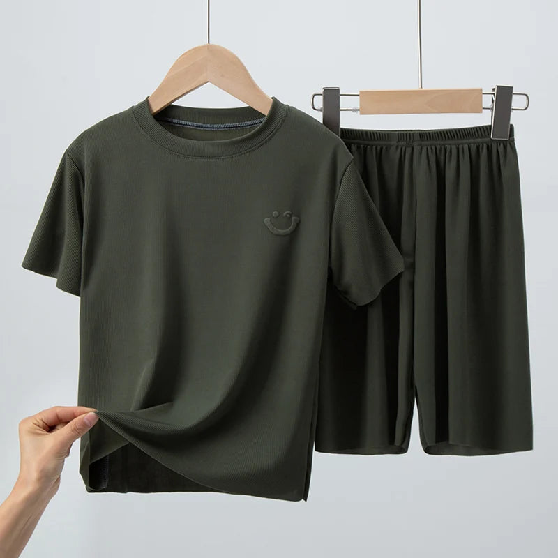 Charlie | 2 Piece Set Kids Thin Shorts with Short Sleeves Ice Silk Suit Boys and Girls Casual Joker Home Clothing 2-Piece Set
