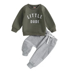 Little Dude | Baby Toddler Boys Autumn Winter Outfits Little Dude Letter Printed Sweatshirts with Long Sleeves Pants 2-piece Clothing Set