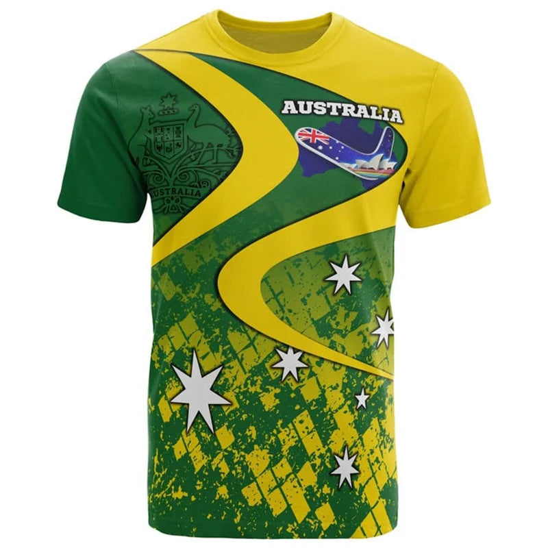 Australia Flag T-Shirts Men / Women Australian National Emblem T-Shirt Street Summer Sport Short Sleeve Loose T-Shirts Clothing