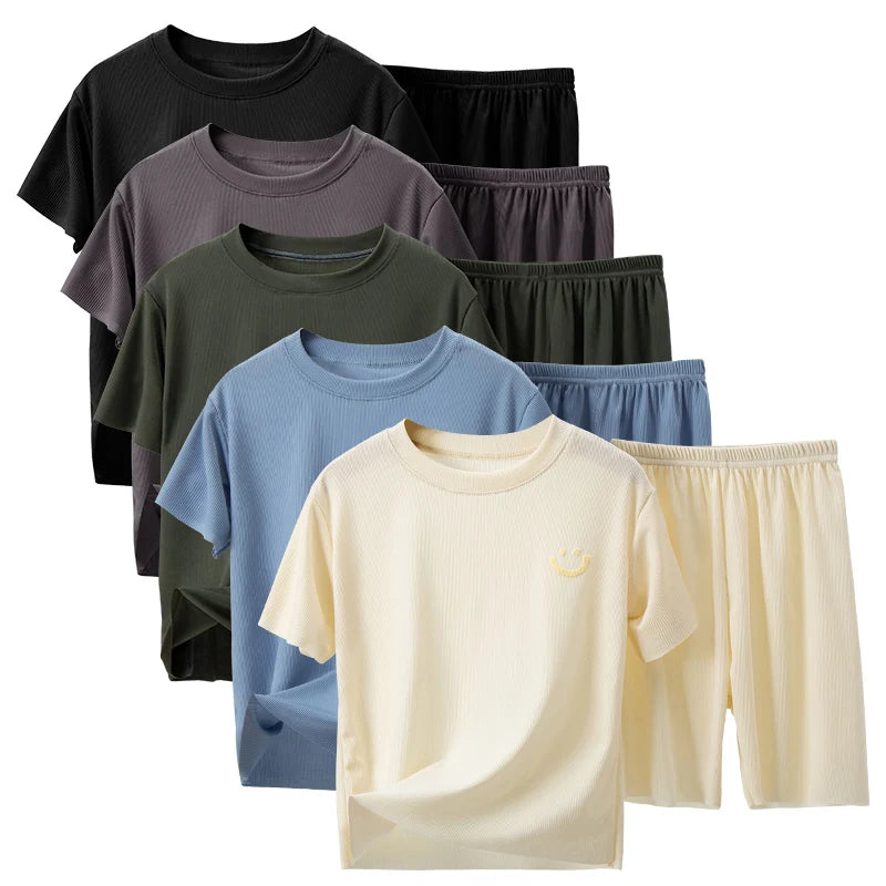 Charlie | 2 Piece Set Kids Thin Shorts with Short Sleeves Ice Silk Suit Boys and Girls Casual Joker Home Clothing 2-Piece Set