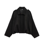 Kim | Women's Street Fashion Solid Loose Suede Texture Jackets Casual Long Batwing Sleeves Lapel Zipper Winter Vintage Jackets