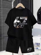 Elcevi | Boys Sets 67 Funny Print Kids T-Shirt Shorts Pants Set Casual Outfit for Funny Gift Children's Clothing