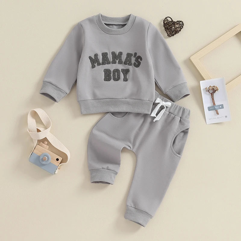 Mama's Boy | 0-3Y newborn toddler baby boy autumn winter outfits letter crewneck sweatshirt casual pants set 2 pieces clothing