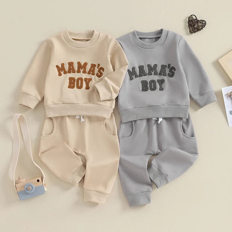 Mama's Boy | 0-3Y newborn toddler baby boy autumn winter outfits letter crewneck sweatshirt casual pants set 2 pieces clothing
