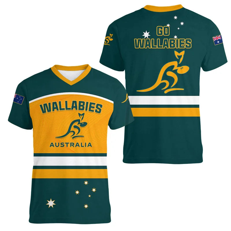 Australia Kangaroo Pattern T-Shirt Men Women 3D Printed Animal T-Shirt Sport V-Neck Short Sleeve Tops Summer Tennis Football T-Shirts